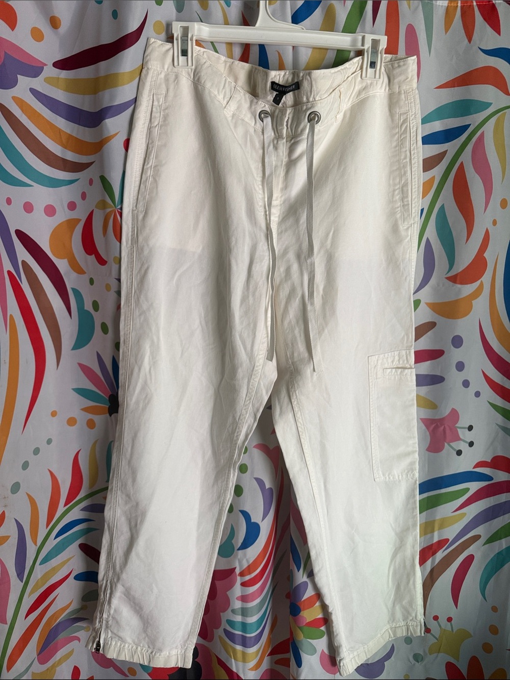 Eileen Fisher Linen-blend White Drawstring Cargo Pants